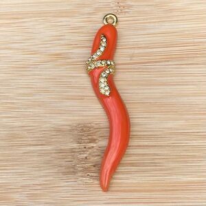 Kenneth Jay Lane Orange Chili Pepper Pendant for Necklace w/Crystal Details EUC!